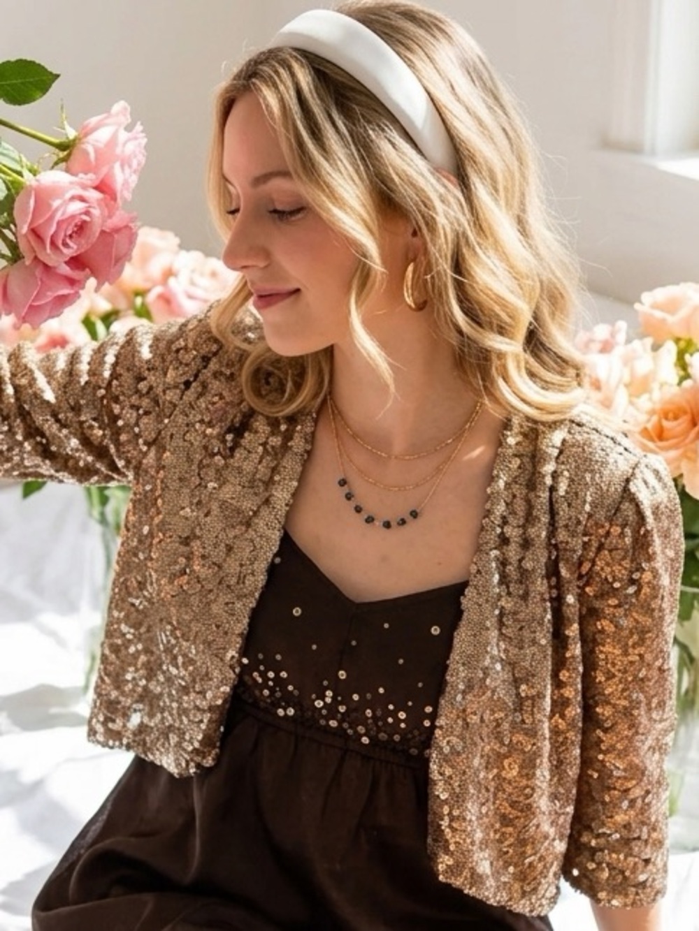 Gold Sequin Cropped Capelet - Picture 2 of 5
